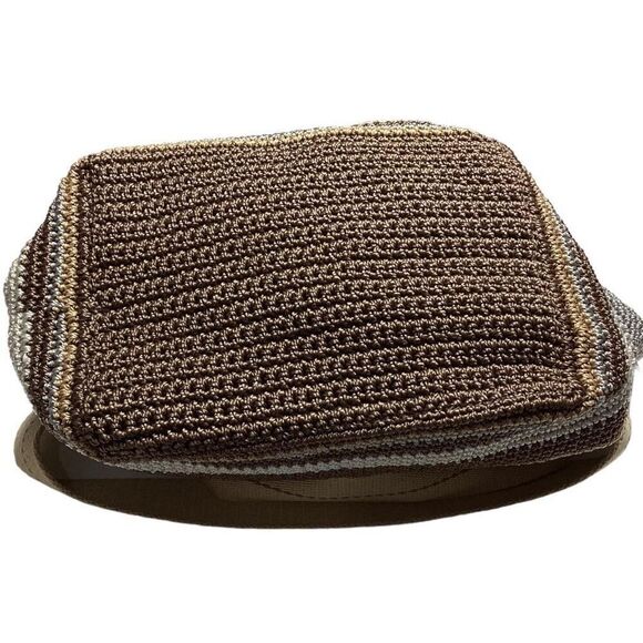 The Sak Tote Small Brown Mendocino Stripe Crochet Double Strap Zip Vegan NEW - Picture 8 of 12